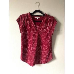 Womens Dark Red Polka Dot Blouse XS